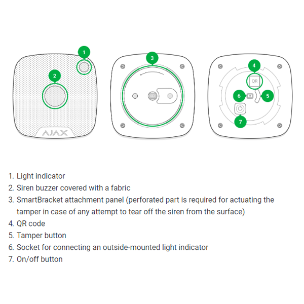 Ajax Draadloze Binnen sirene Wit
