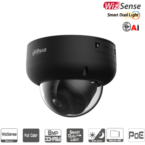 Dahua HDBW3849E 8MP WizSense Dome Camera Zwart