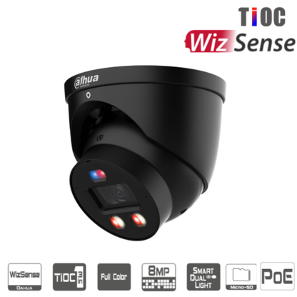 Dahua IPC-HDW3849H- 8MP TiOC Full Color Dome Camera Zwart